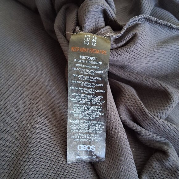 ASOS Design Women's Size 12 Charcoal Gray Ribbed Roll Neck Mini Dress - Picture 7 of 12